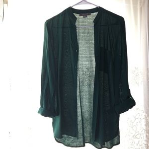 NWOT 3/4 length green button up